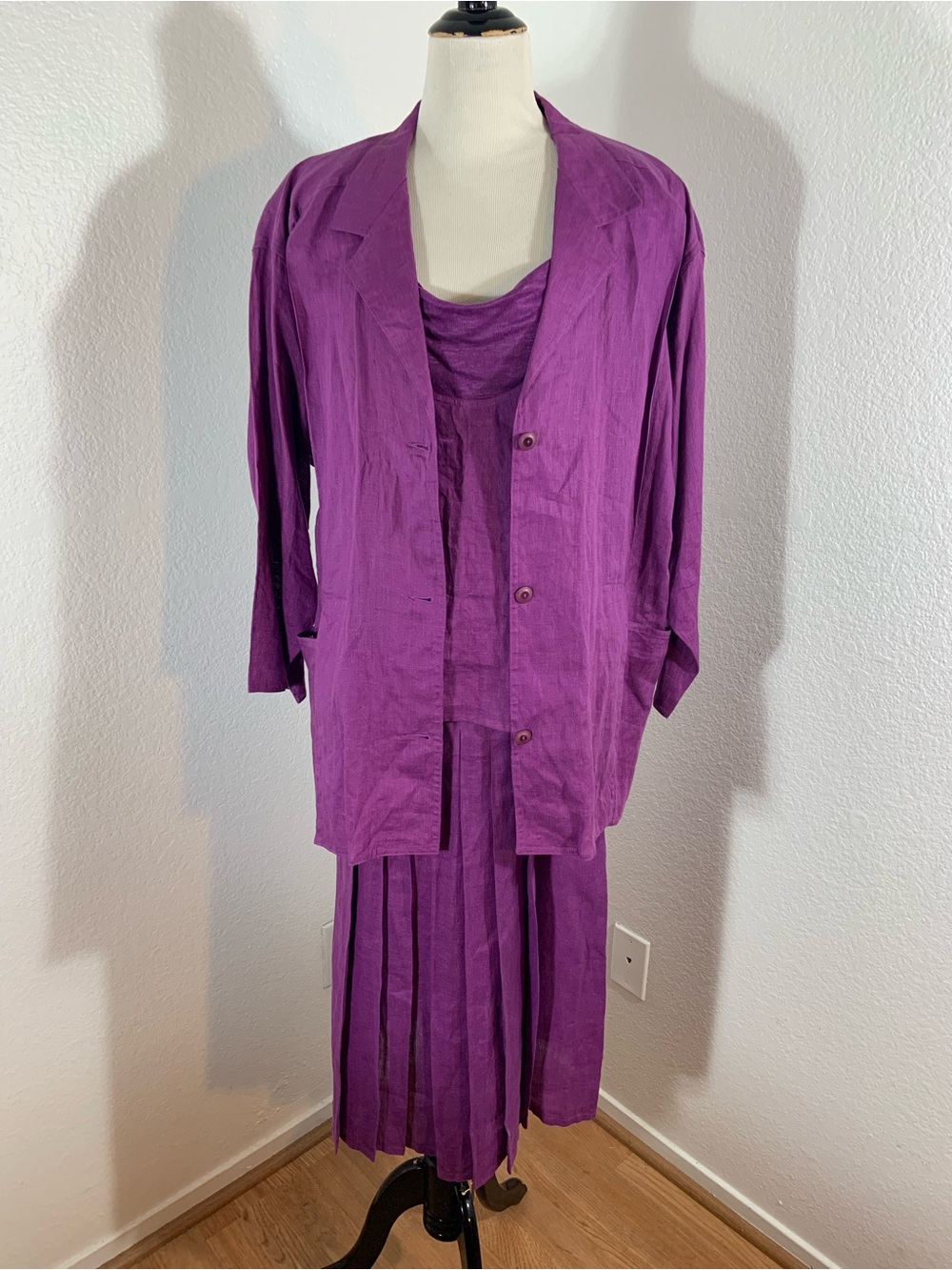 I Blues Italian Linen Women’s Orchid Purple Pleated Top, Jacket & Skirt Set